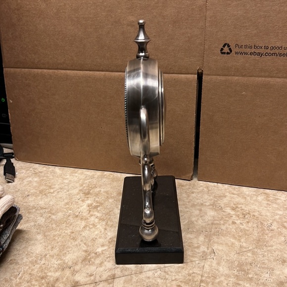 BOMBAY CO. Pewter EDMOND Clock Quartz Desk Granite Base - Picture 2 of 6